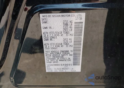 2017 Nissan Pathfinder S from USA, damaged, VIN 5N1DR2MM8HC649695